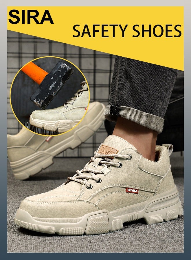 العربية أحذية عمل جلدية رجالية آمنة - أحذية ذات مقدمة فولاذية مانعة للانزلاق مناسبة للبناء والمصانع والمستودعات، تصميم مريح يسمح بالتهوية مع نعل ثلاثي الأبعاد، أحذية واقية خفيفة الوزن للعمال - Image 1